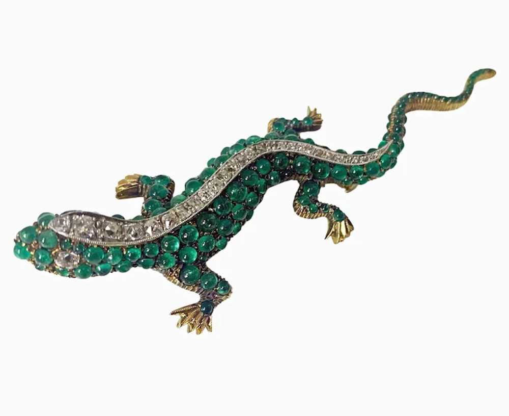 Antique 18K Emerald and Diamond salamander brooch… - image 3