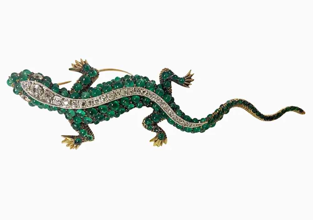 Antique 18K Emerald and Diamond salamander brooch… - image 4