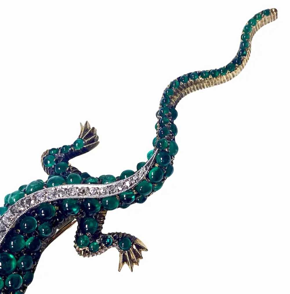 Antique 18K Emerald and Diamond salamander brooch… - image 5