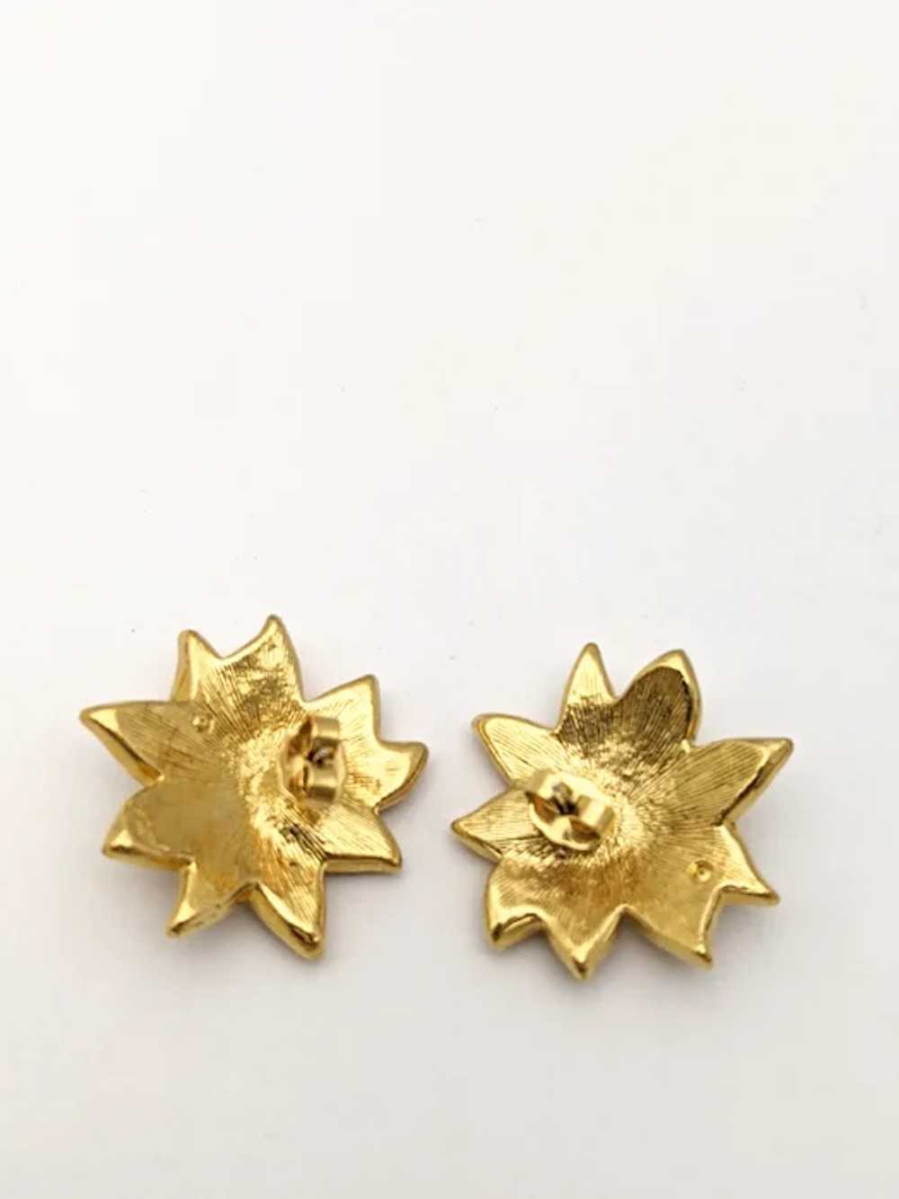 Glittery Gold Poinsettia Christmas Stud Earrings - image 4