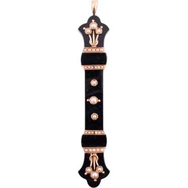 Onyx and Seed Pearl Bar Pendant - image 1