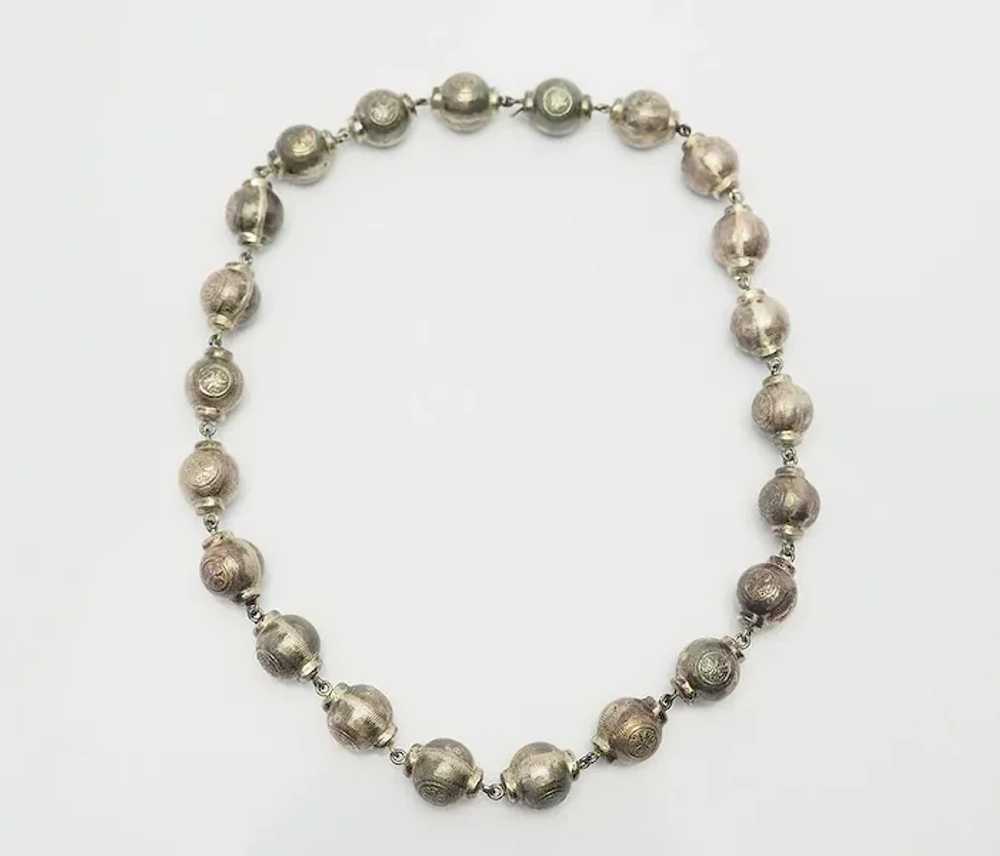 Asia antique ethnic silver round ball bead neckla… - image 2