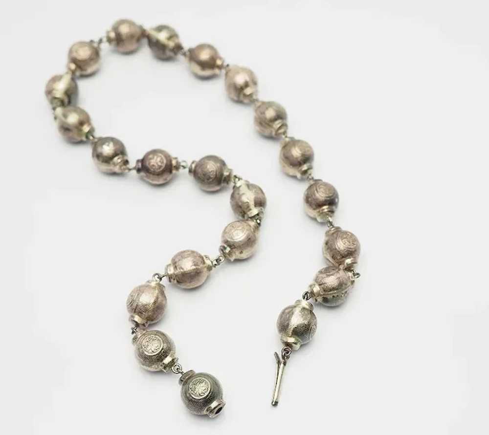 Asia antique ethnic silver round ball bead neckla… - image 3