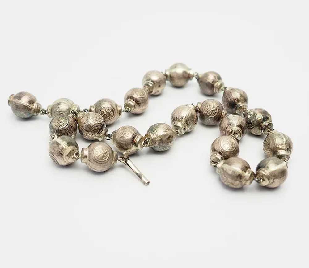 Asia antique ethnic silver round ball bead neckla… - image 4