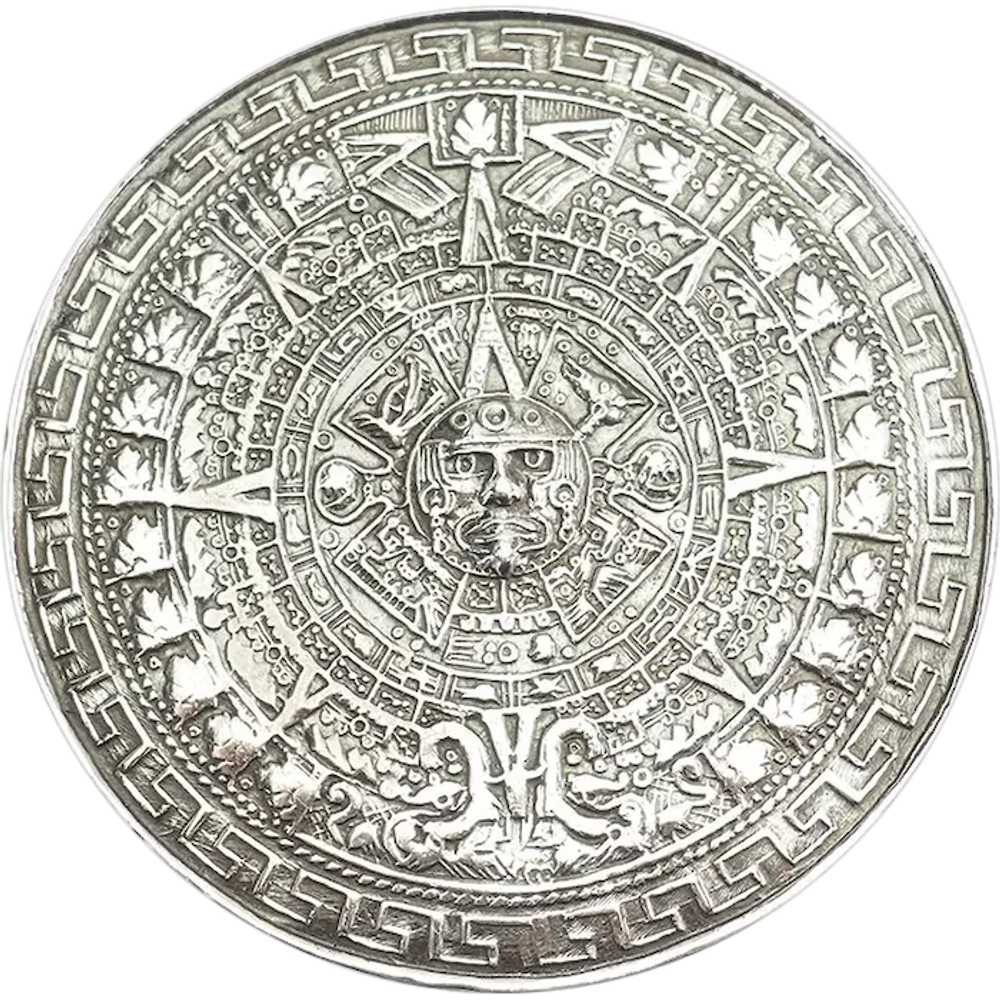 Vintage Mayan Calendar round large tribal sterlin… - image 1