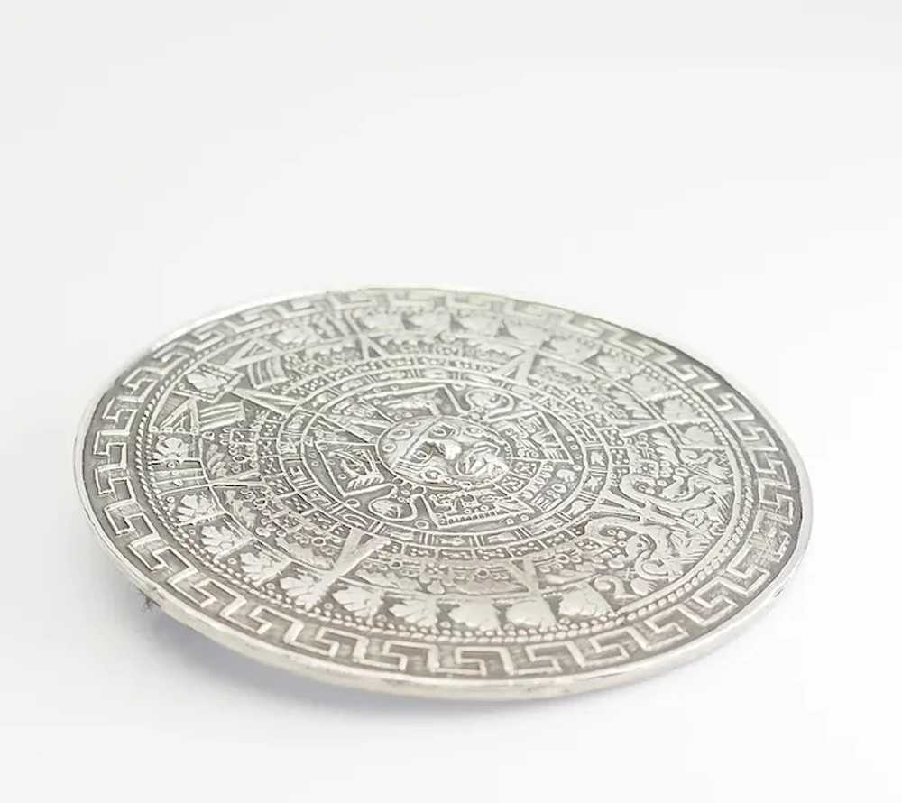Vintage Mayan Calendar round large tribal sterlin… - image 2