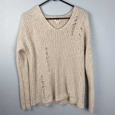 Mossimo Cream Distressed Pullover Size M - image 1