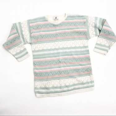 Vintage Sweater Pastel Pink Teal Shiny Chunky Kni… - image 1