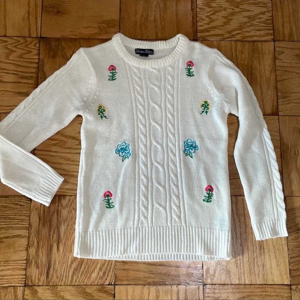 Vintage style embroidered floral knit sweater - image 1