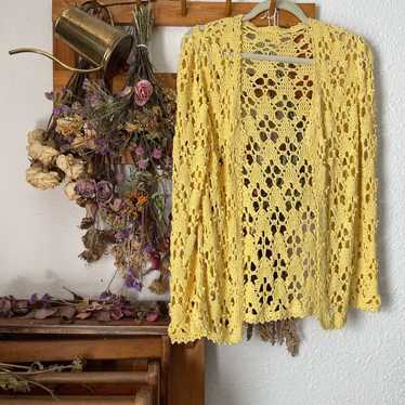 Yellow Handmade Crocheted Cardigan - image 1