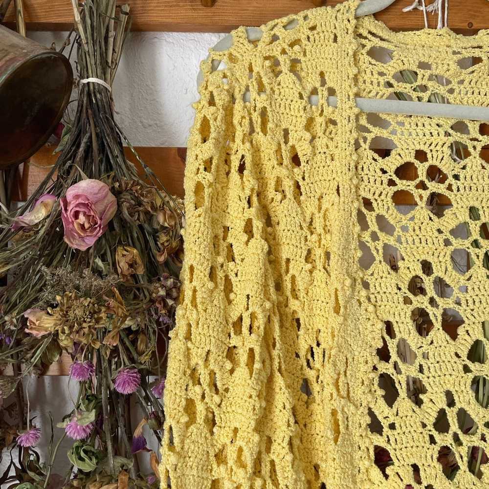 Yellow Handmade Crocheted Cardigan - image 2