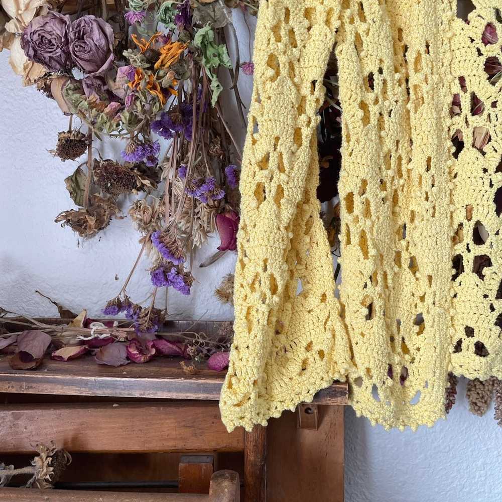 Yellow Handmade Crocheted Cardigan - image 3