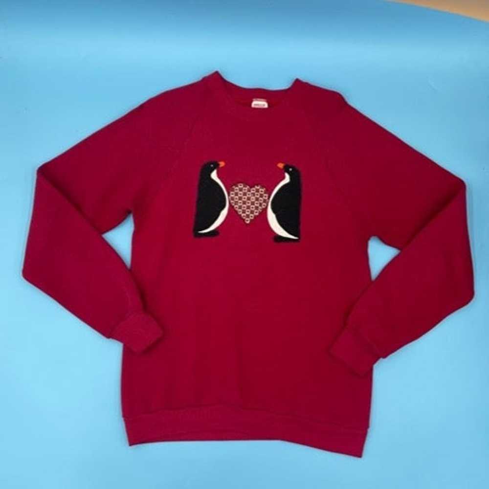 JERZEES Vintage 90’s Penguins Heart Crewneck Swea… - image 1