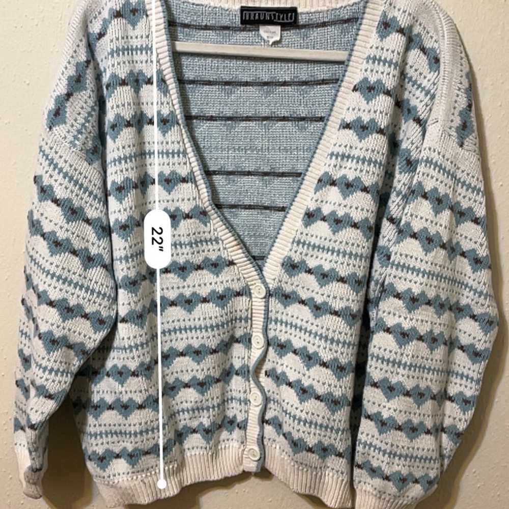 Vintage BraunStyle Heavy Knit White, Blue and Bro… - image 3