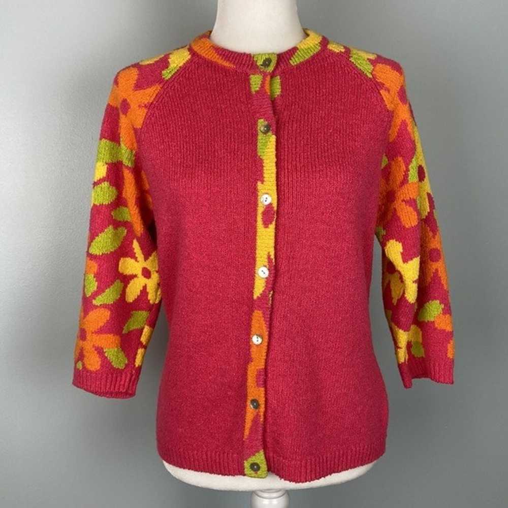 Vintage Button Down Floral Cardigan Sweater Size … - image 2