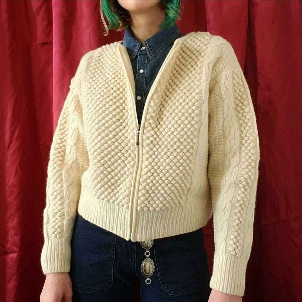 Vintage Cream Bubble/Cable Knit Cropped - image 1