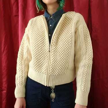 Vintage Cream Bubble/Cable Knit Cropped - image 1