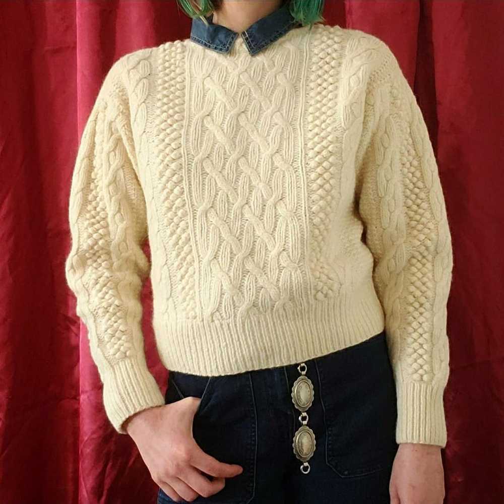 Vintage Cream Bubble/Cable Knit Cropped - image 2