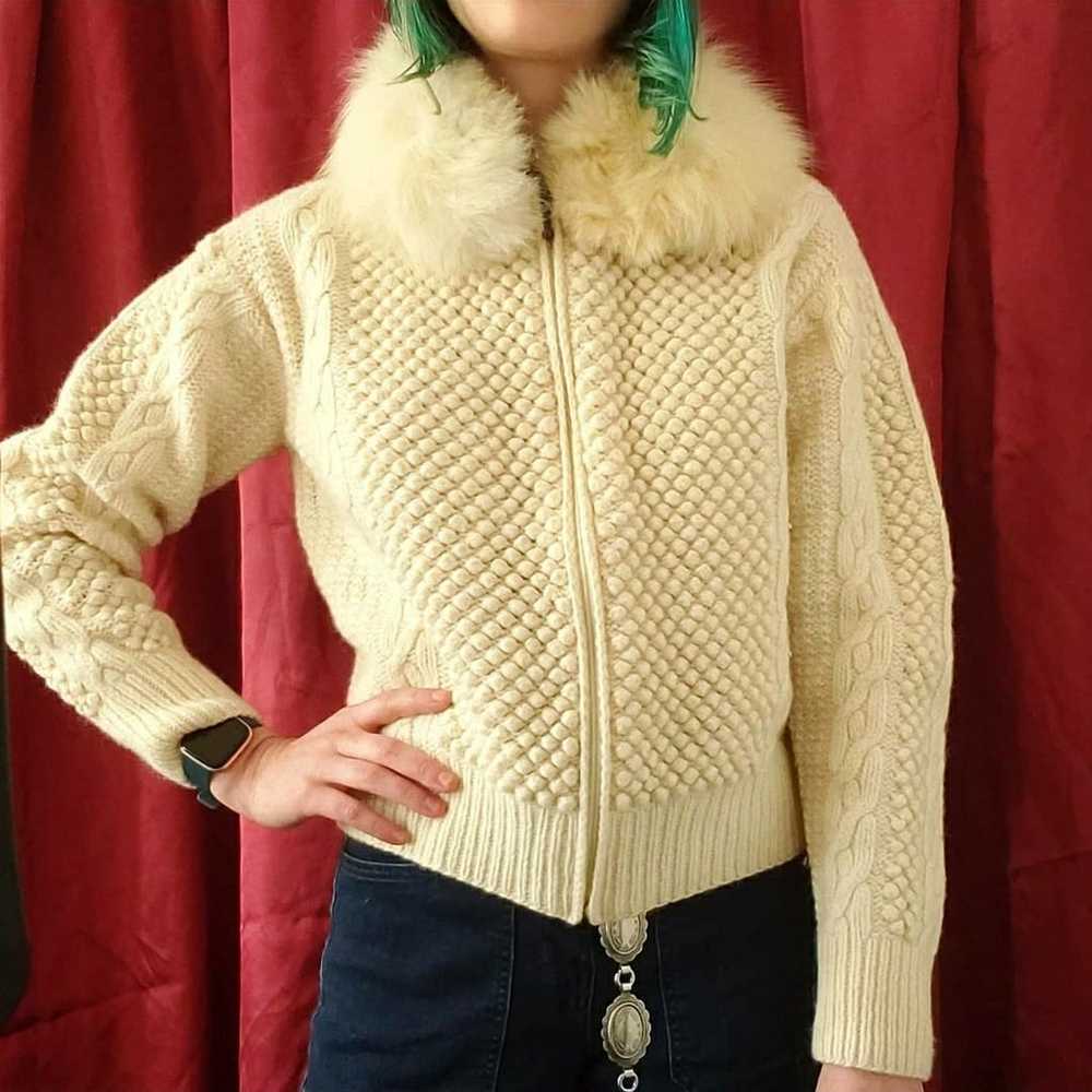Vintage Cream Bubble/Cable Knit Cropped - image 3