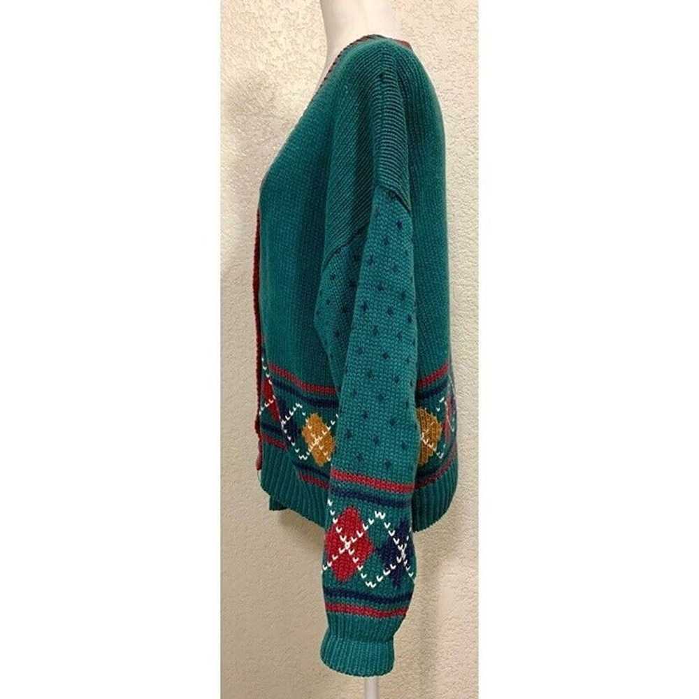 62 East Vintage 80s Teal Retro Knit Sweater Cardi… - image 3