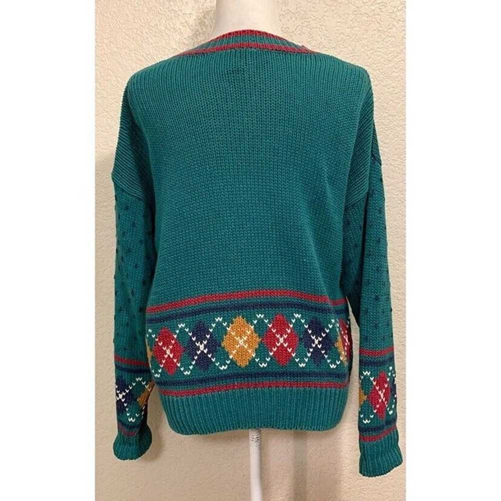 62 East Vintage 80s Teal Retro Knit Sweater Cardi… - image 4