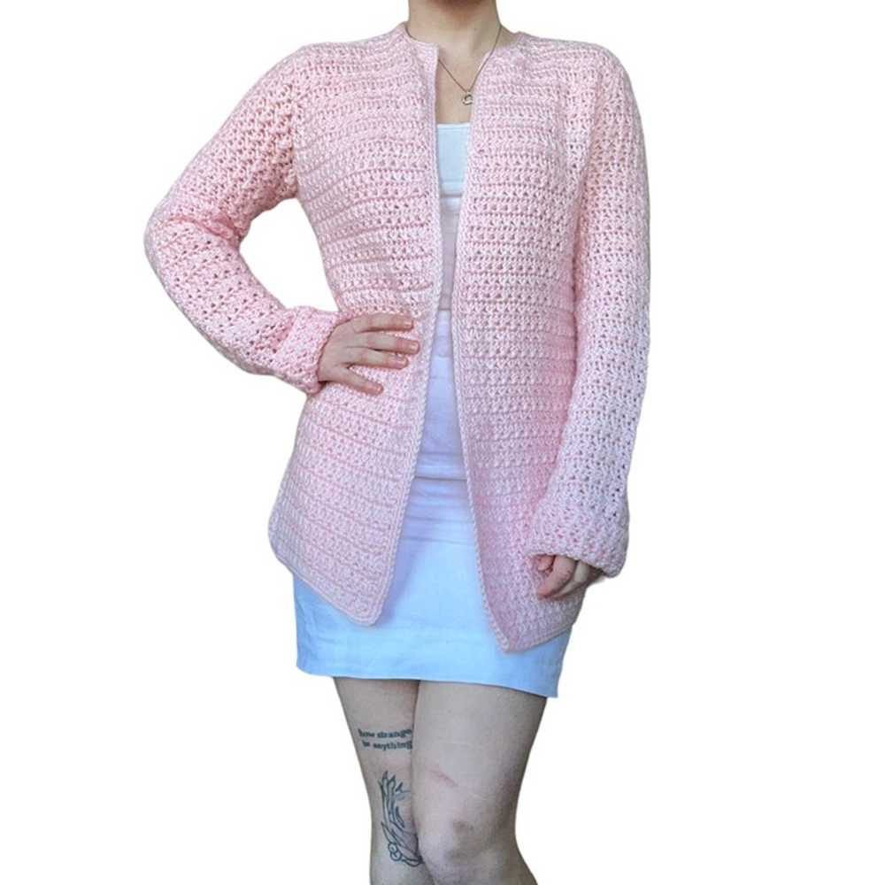 Vintage '70s Handmade Cotton Candy Pink Chunky Kn… - image 1