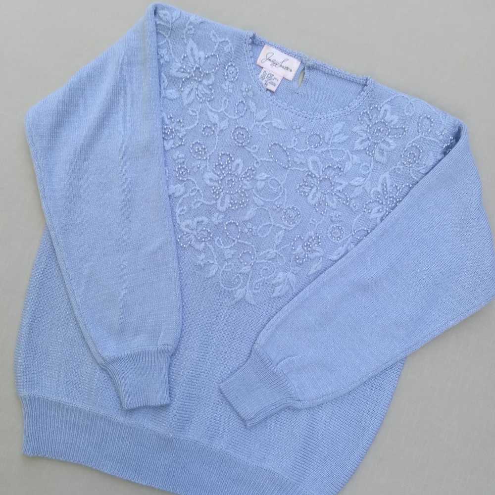 Vintage Blue Embellished Sweater - image 2
