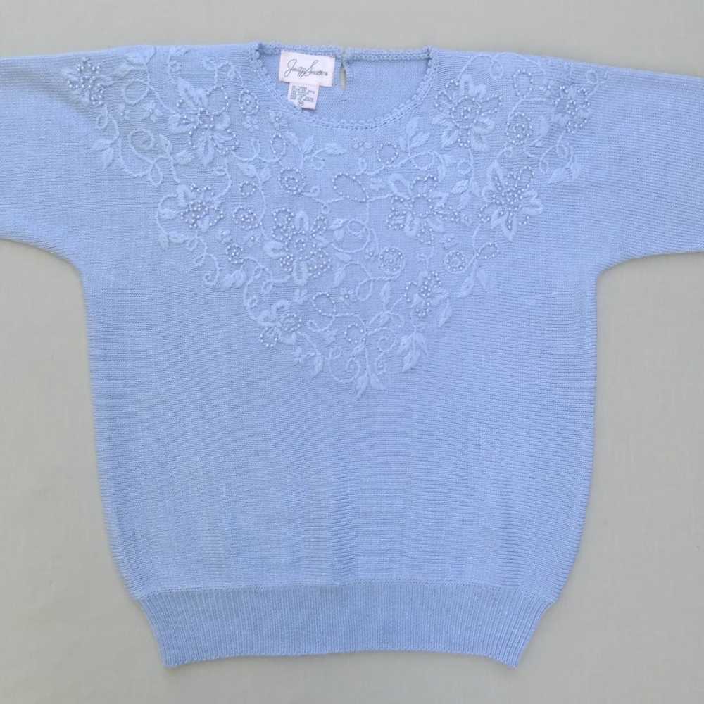 Vintage Blue Embellished Sweater - image 3