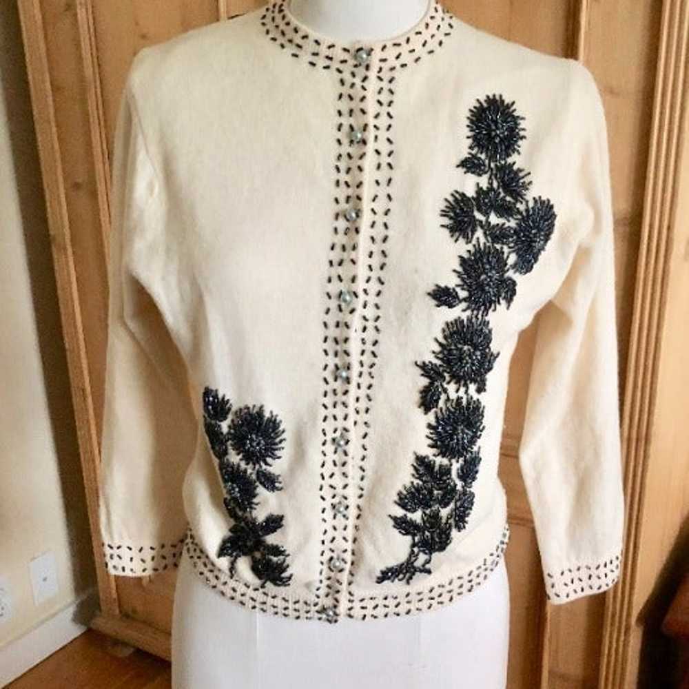 Vintage 50’s Beaded Sweater, Size M - image 2