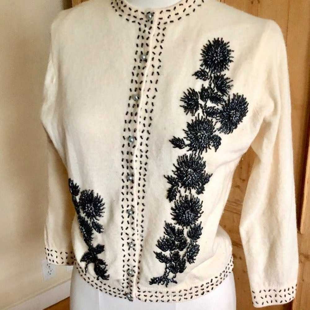 Vintage 50’s Beaded Sweater, Size M - image 3