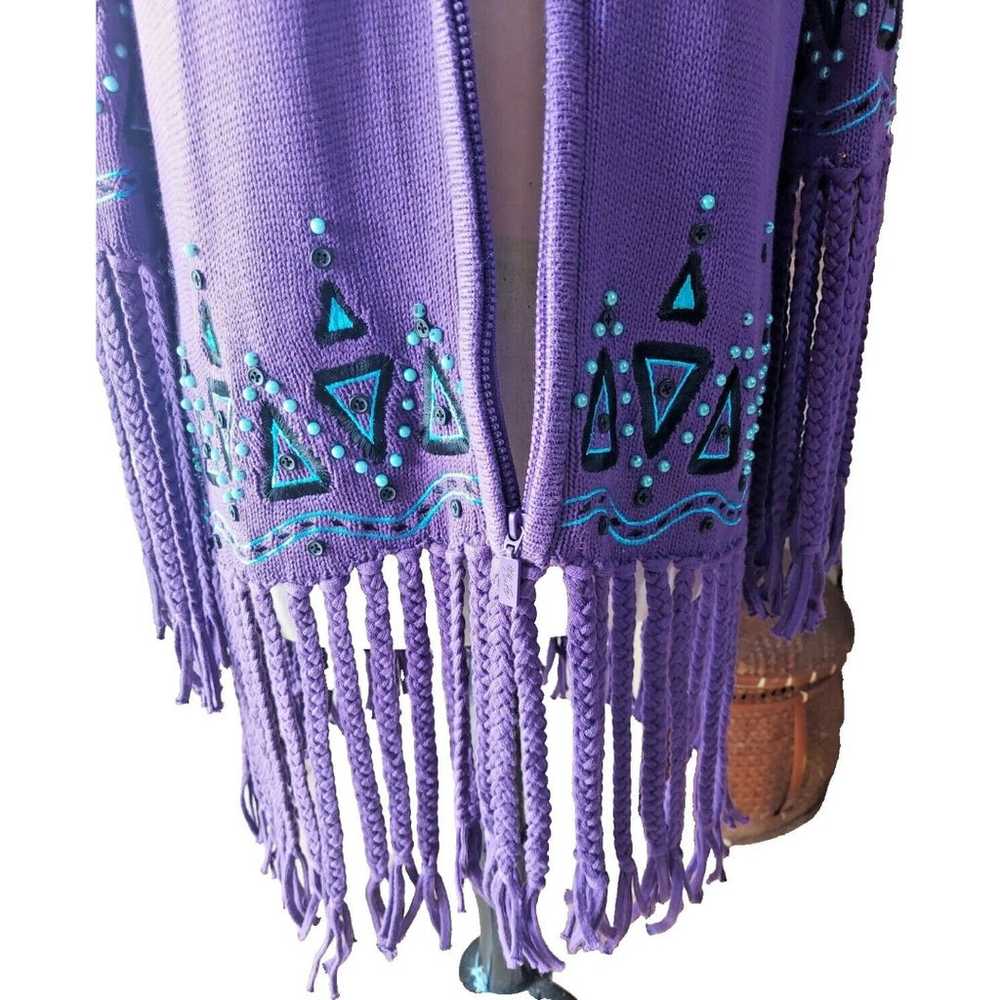 BOB MACKIE Wearable Art Sweater Zip Up Purple Fri… - image 2