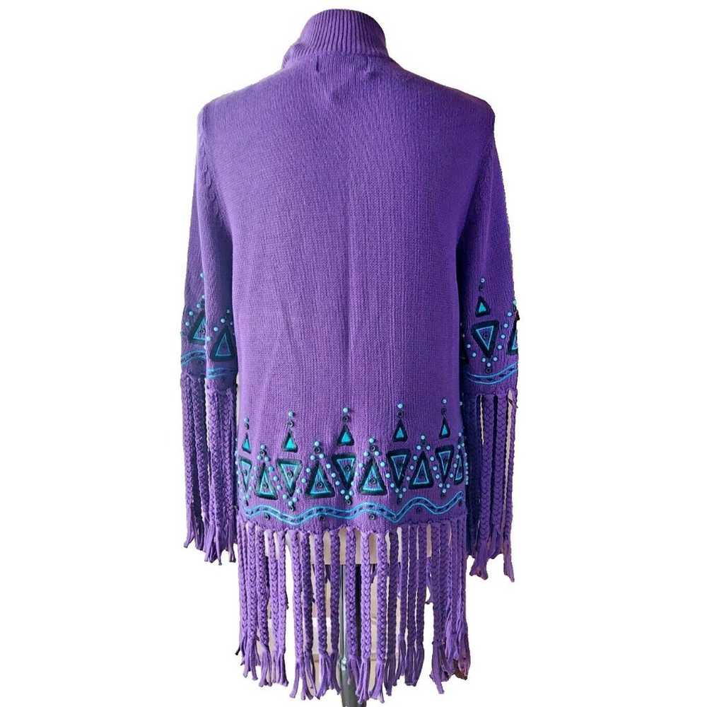 BOB MACKIE Wearable Art Sweater Zip Up Purple Fri… - image 4