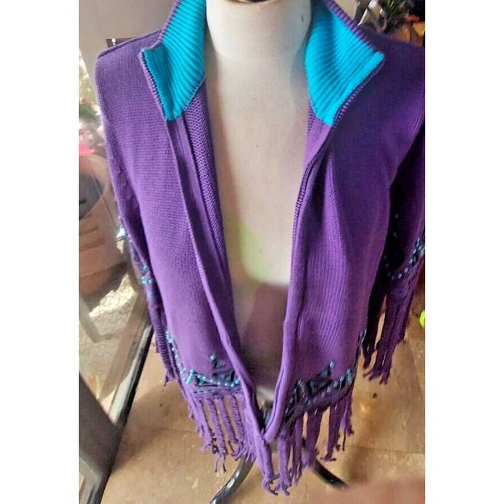 BOB MACKIE Wearable Art Sweater Zip Up Purple Fri… - image 7