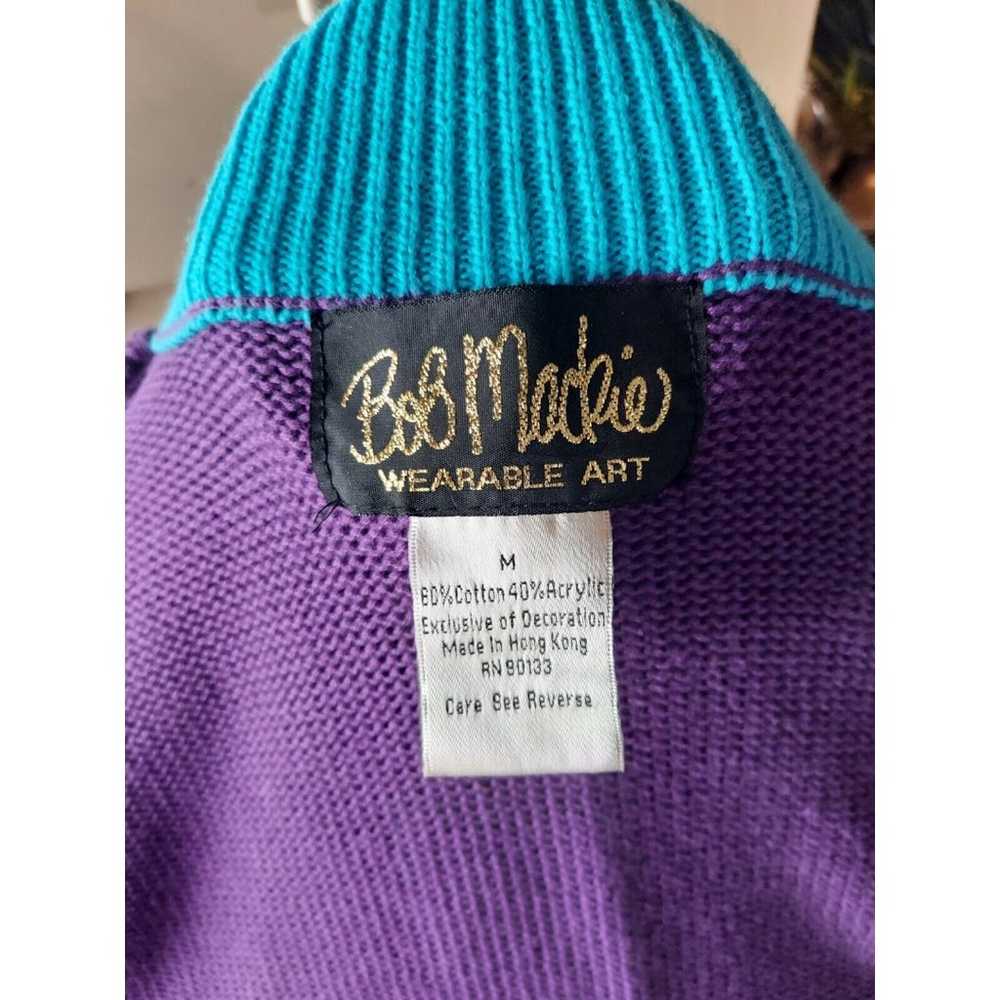 BOB MACKIE Wearable Art Sweater Zip Up Purple Fri… - image 8