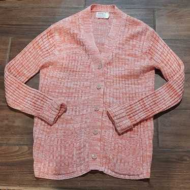 Vintage Montgomery Ward L peach coral pink knit c… - image 1