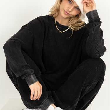 Black Raw Hem Vintage Wash Cropped Sweater - image 1