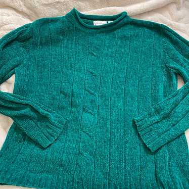 Vintage Bright Turquoise Cable Knit Sweater - image 1