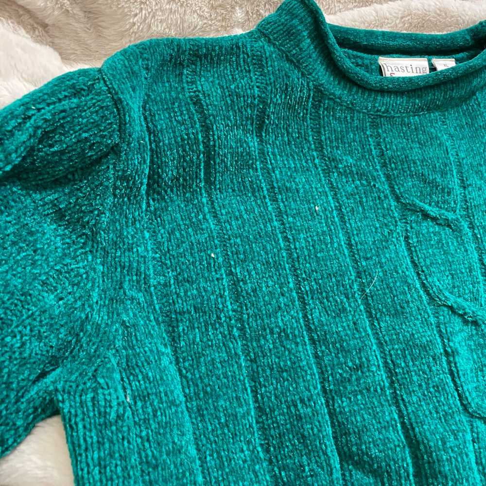 Vintage Bright Turquoise Cable Knit Sweater - image 2