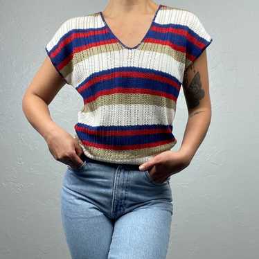 Vintage red/white/blue grandma open knit sweater … - image 1