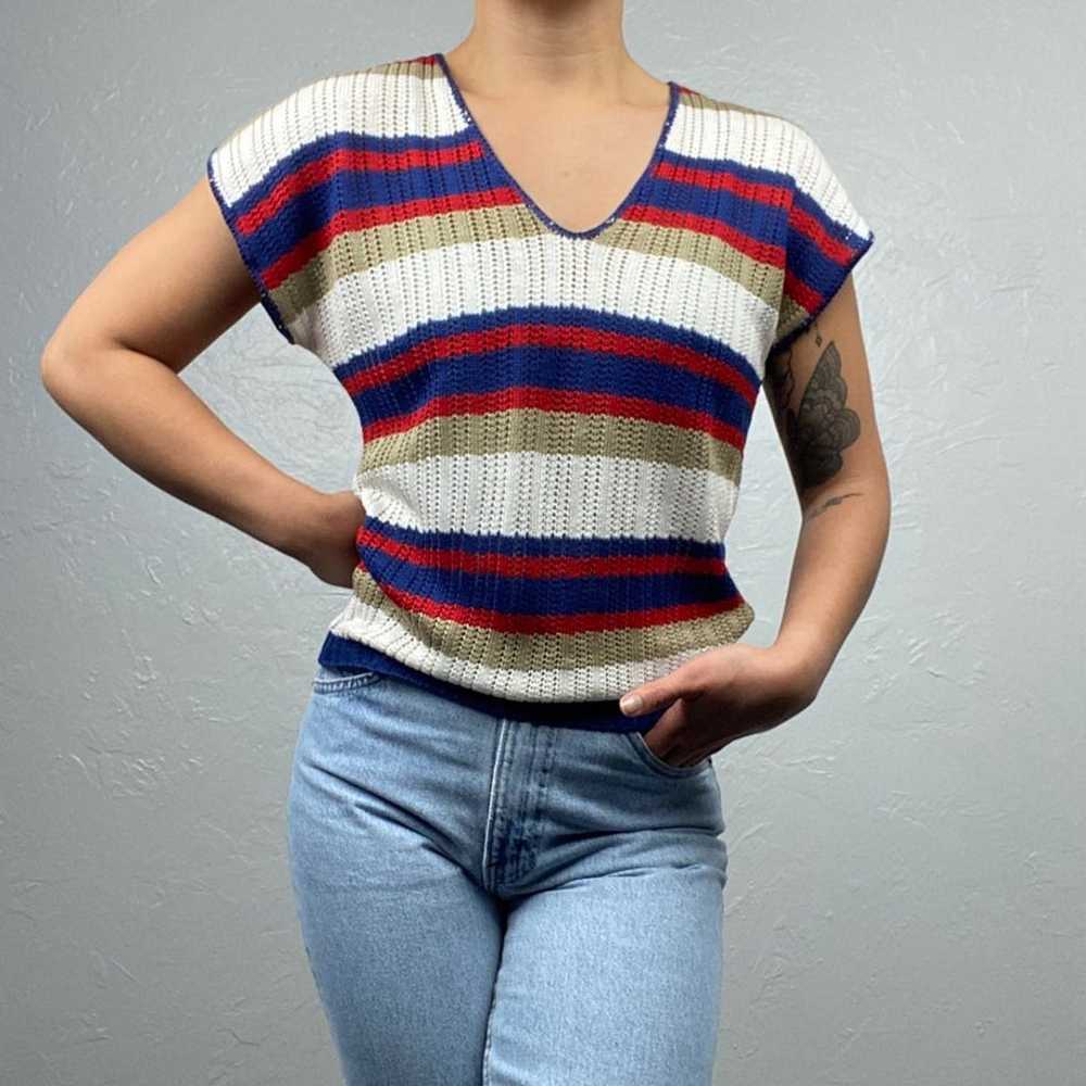 Vintage red/white/blue grandma open knit sweater … - image 2