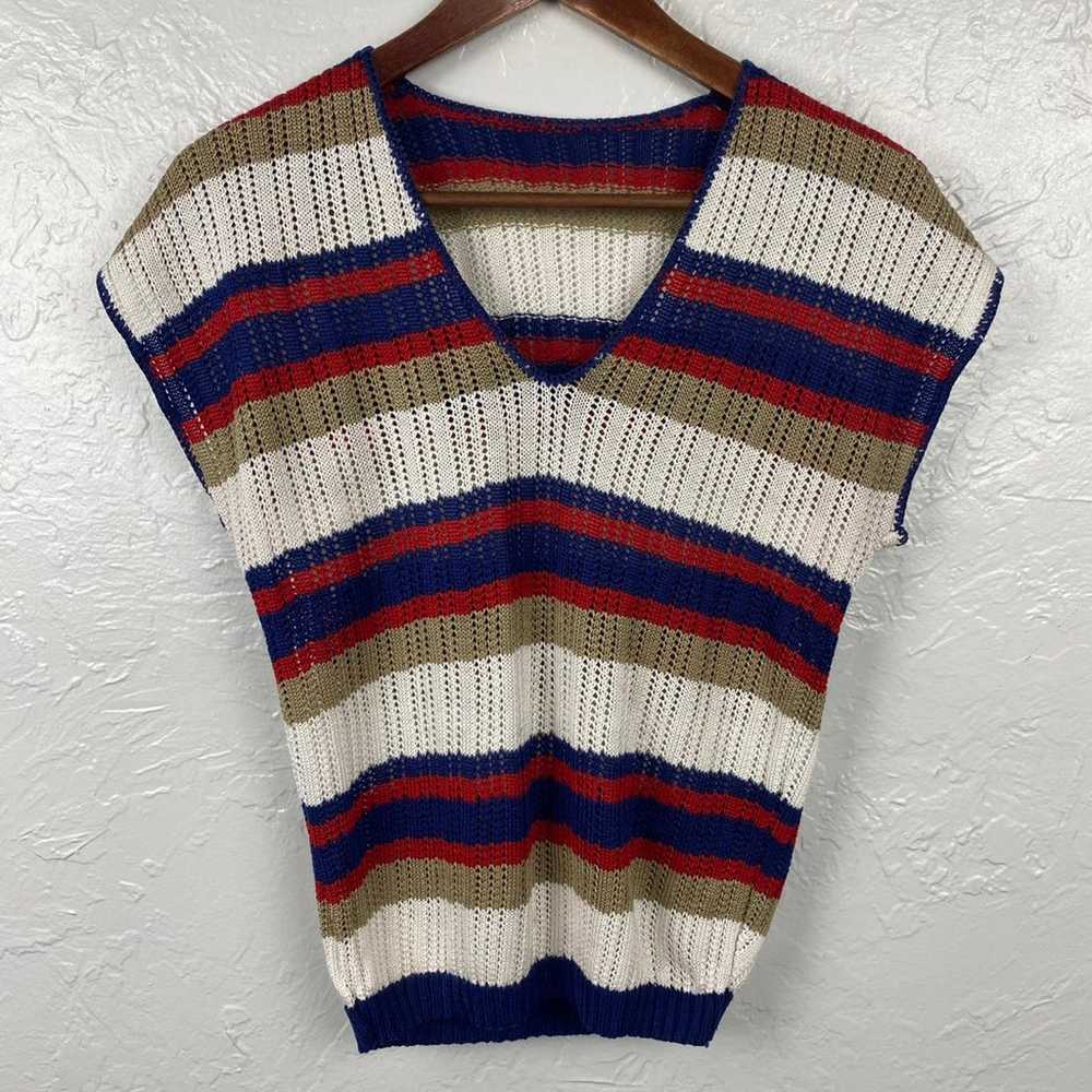 Vintage red/white/blue grandma open knit sweater … - image 3