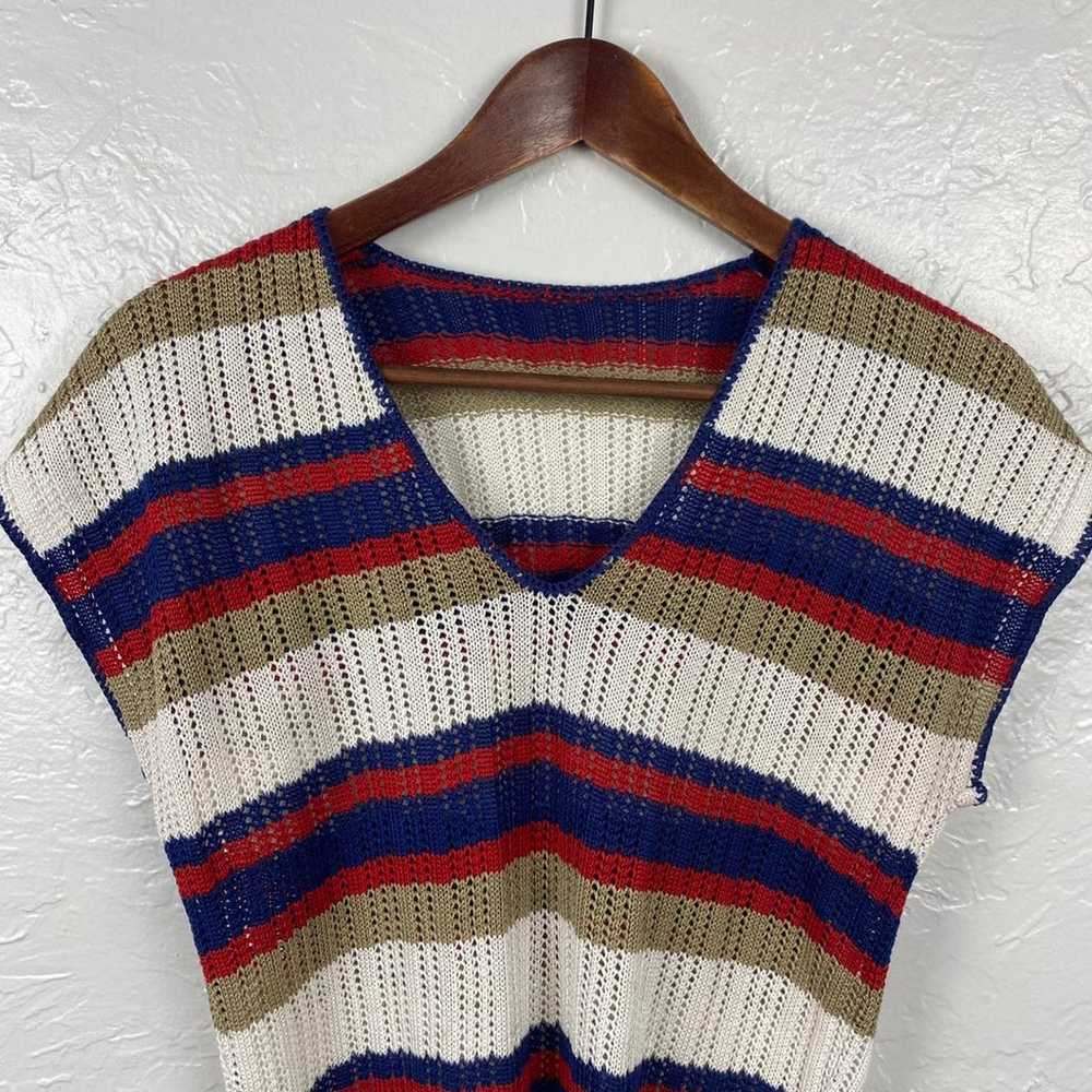 Vintage red/white/blue grandma open knit sweater … - image 4