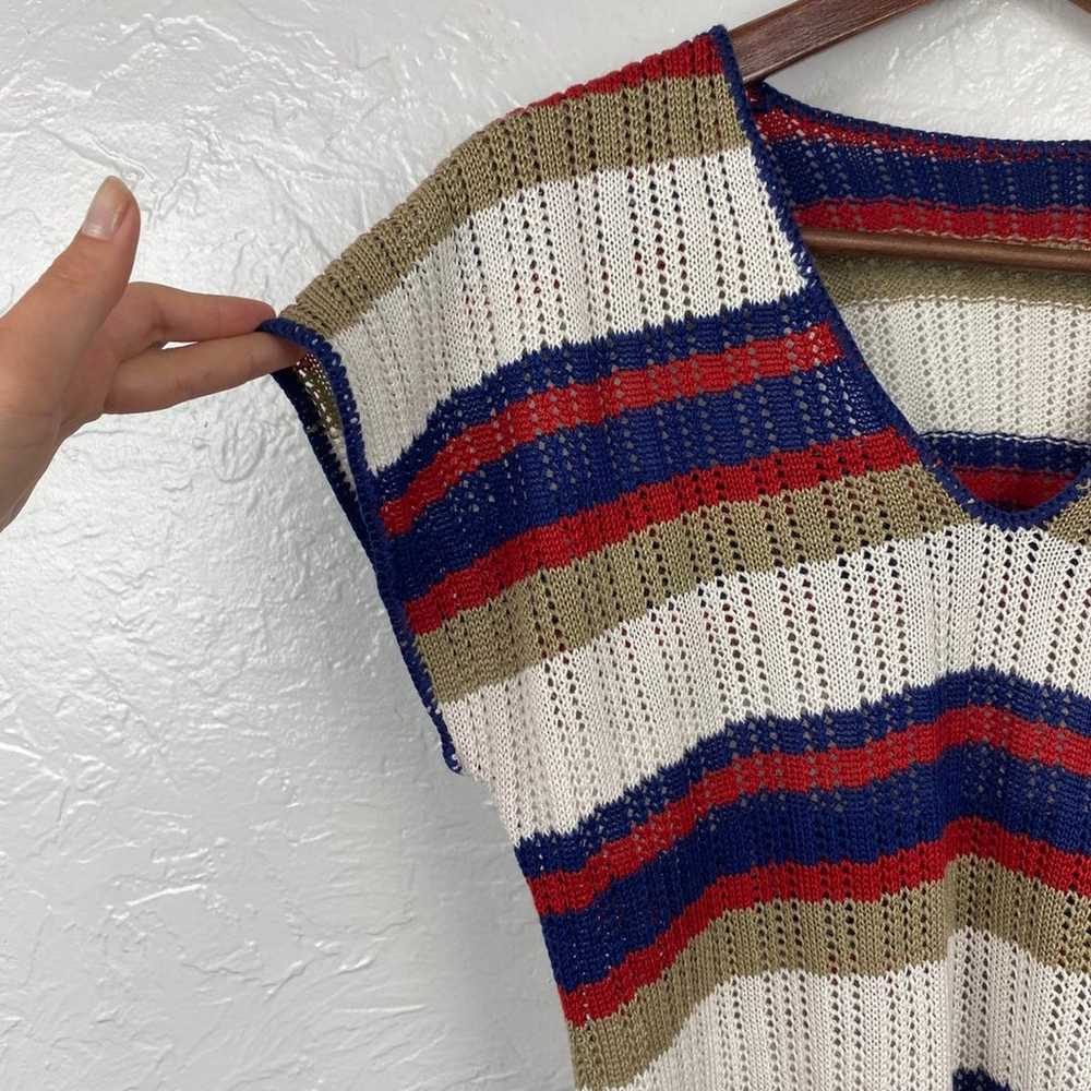 Vintage red/white/blue grandma open knit sweater … - image 5