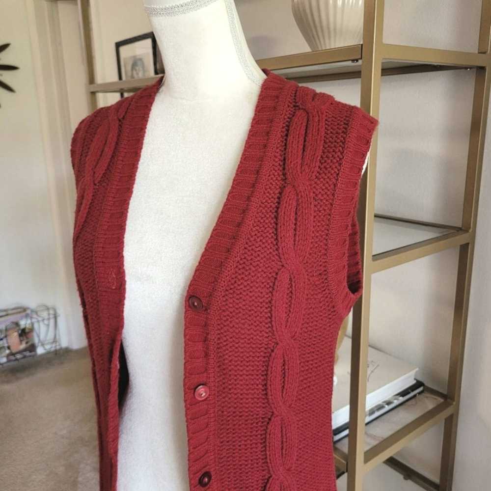 Red Vintage Grandpa Sweater Vest Cardigan Cable K… - image 4