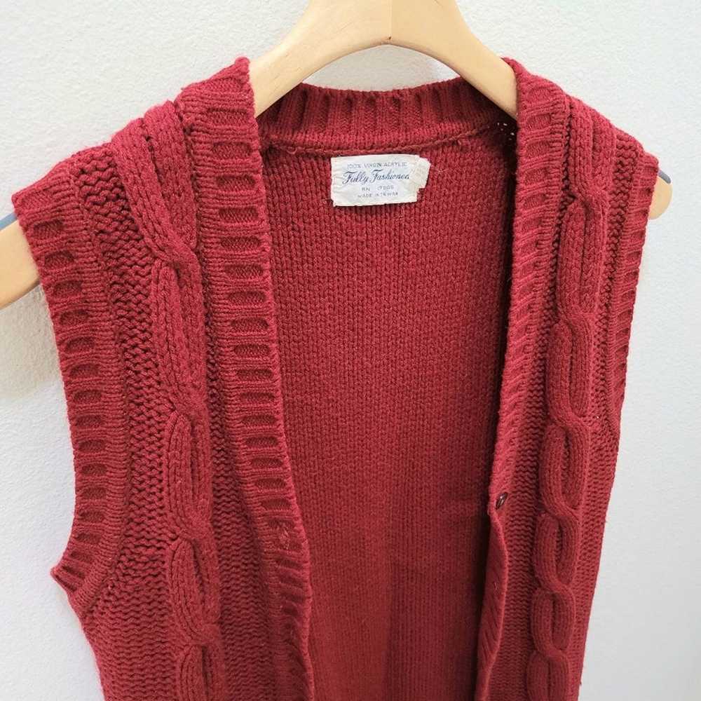Red Vintage Grandpa Sweater Vest Cardigan Cable K… - image 5