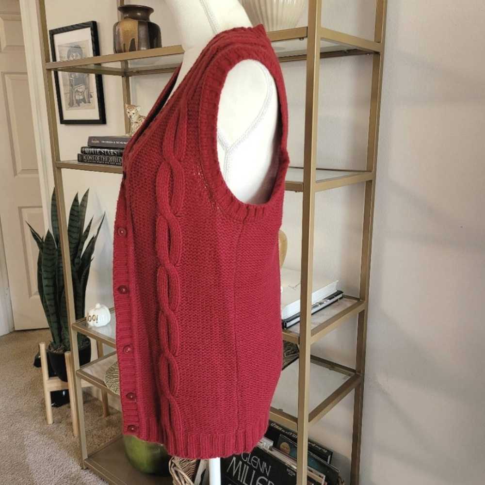 Red Vintage Grandpa Sweater Vest Cardigan Cable K… - image 6