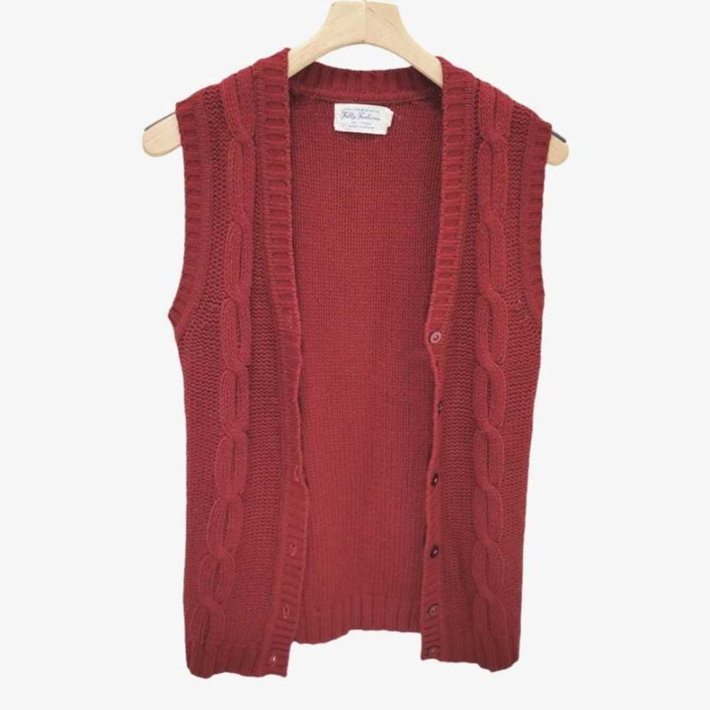 Red Vintage Grandpa Sweater Vest Cardigan Cable K… - image 7