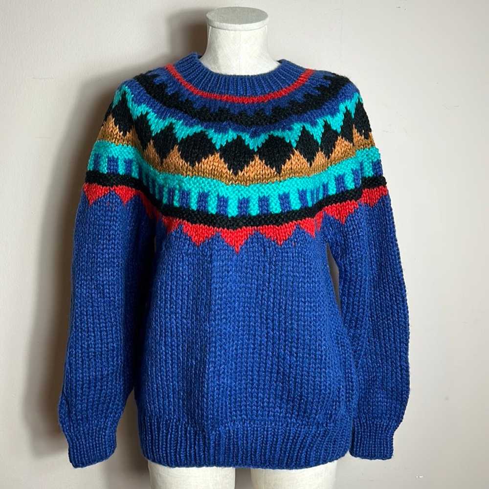 Vintage Avon Fashions Acrylic Chinky Sweater Blue… - image 1