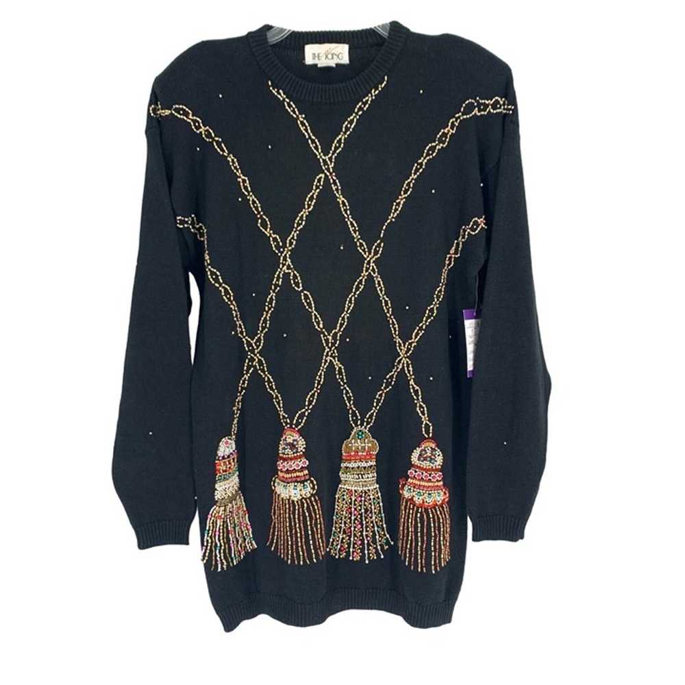 Vintage The Icing S Black Christmas Sweater Beade… - image 1