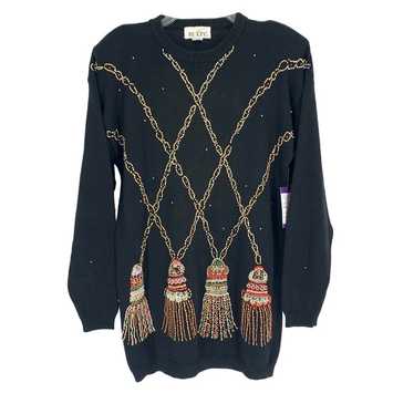 Vintage The Icing S Black Christmas Sweater Beade… - image 1